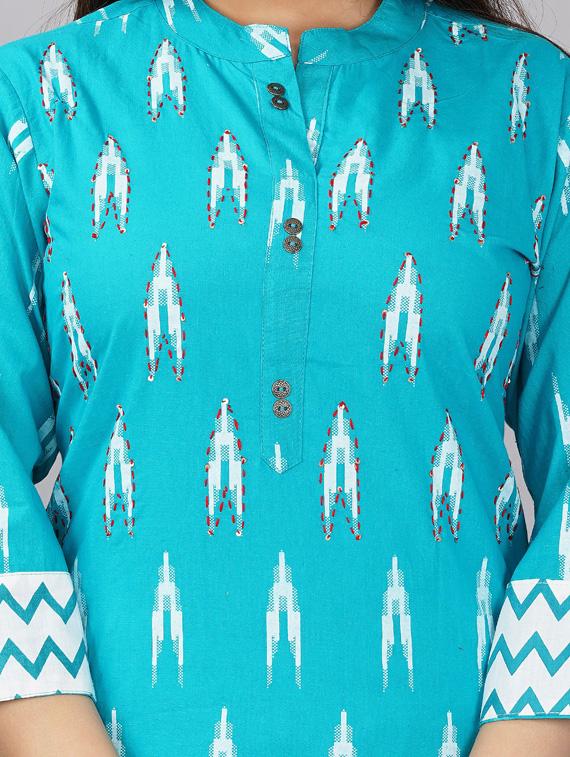 blue colored mandarin collar kurta set - 19586806 - Standard Image - 5