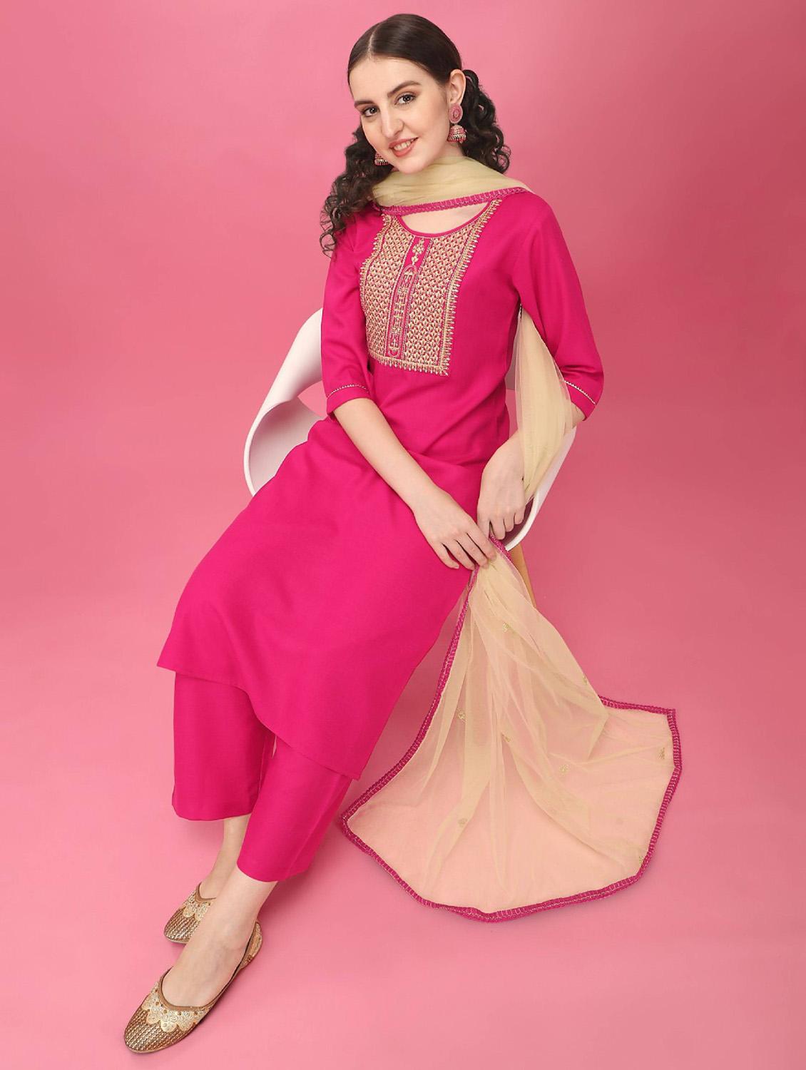 pink colored kurta dupatta set - 19586813 - Standard Image - 3