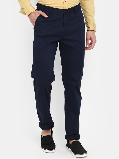 navy blue cotton chinos casual trousers - 19590620 -  Standard Image - 0