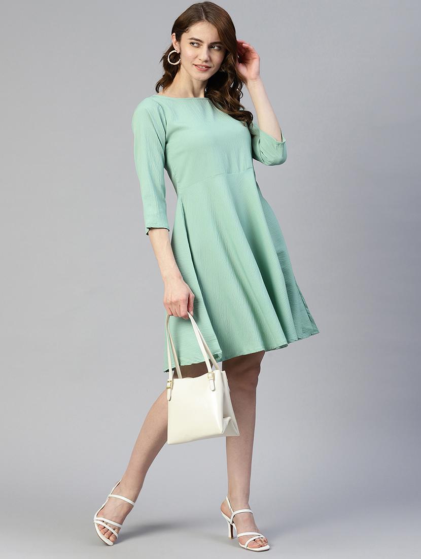 women's fit & flare solid dress - 19593439 - Standard Image - 3