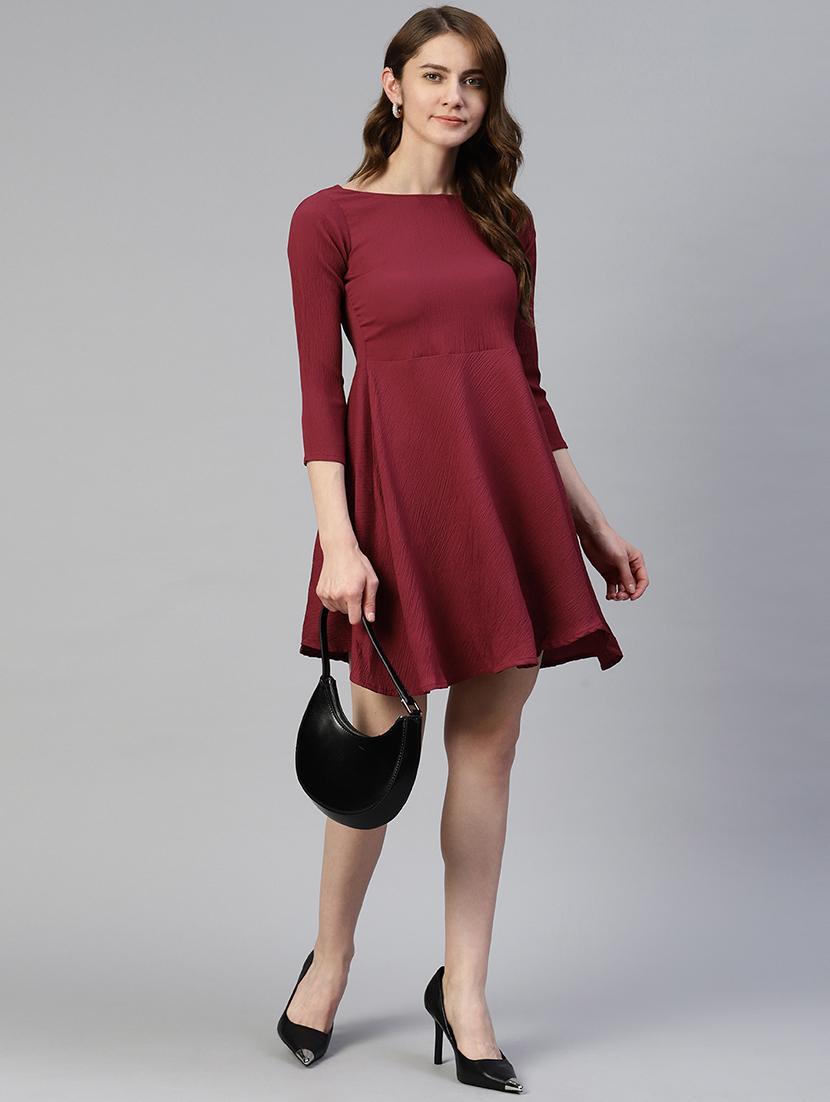 women's fit & flare solid dress - 19593440 - Standard Image - 3