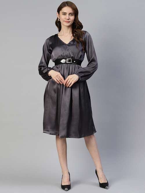women's fit & flare solid dress - 19593444 - Standard Image - 0