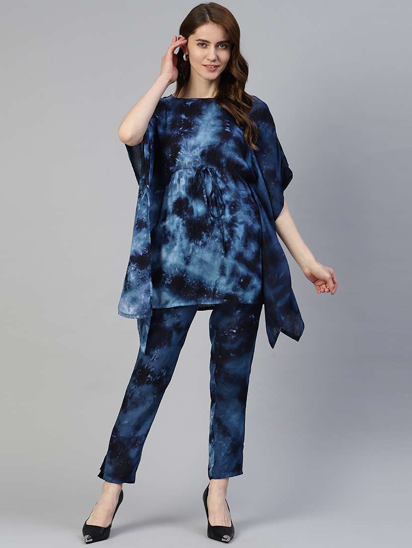 blue viscose top and trouser set coord