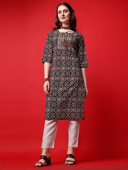 key hole neck straight kurta - 19595639 - Standard Image - 0