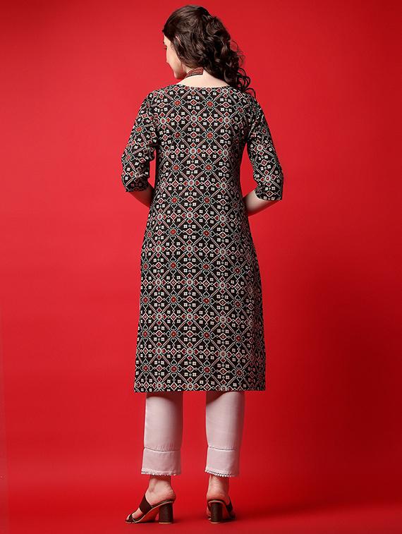 key hole neck straight kurta - 19595639 - Standard Image - 3