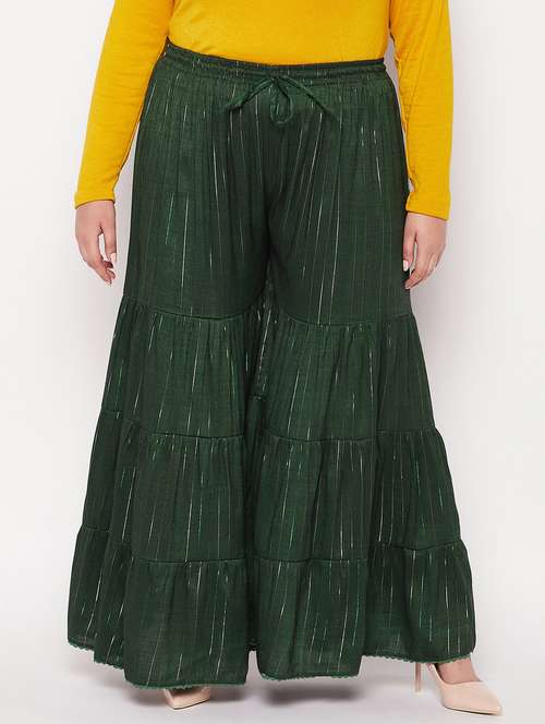 rayon green flared palazzo - 19596348 -  Standard Image - 0