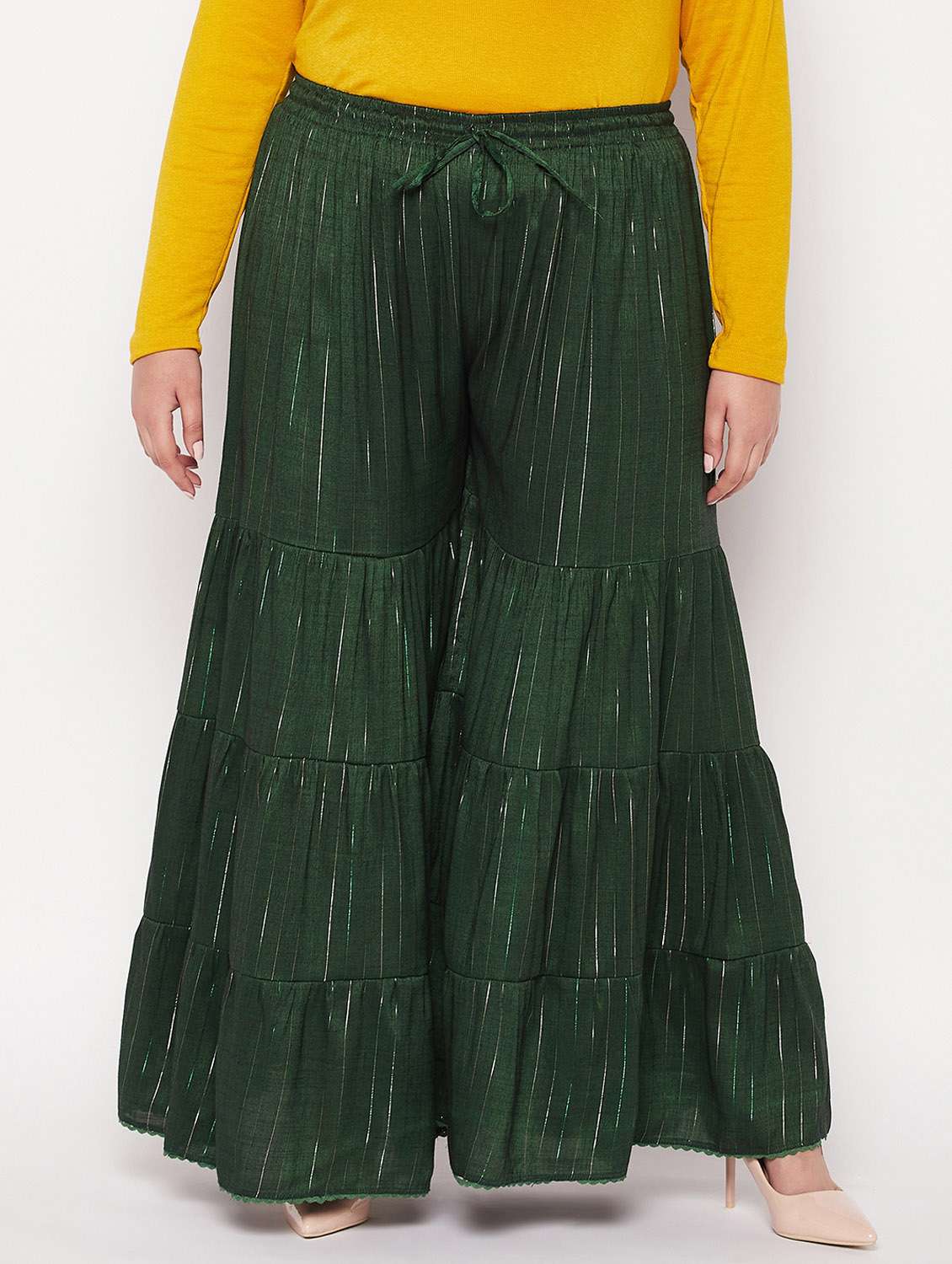 rayon green flared palazzo