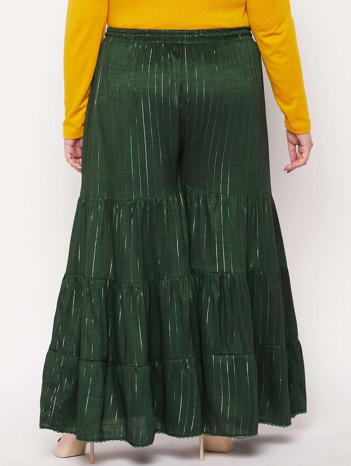 rayon green flared palazzo - 19596348 -  Standard Image - 3