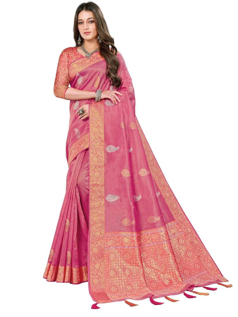 women's self design rosewater colored saree with blouse