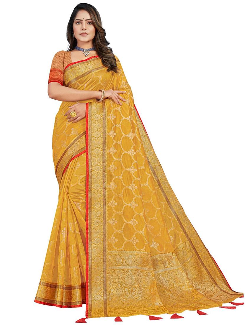 women's self design gold colored saree with blouse - 19596698 - Zoom Image - 0