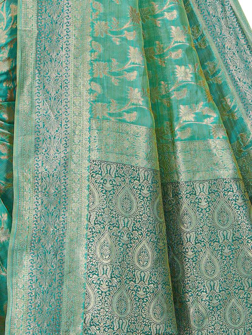 women's self design turquoise colored saree with blouse - 19596783 -  Standard Image - 3