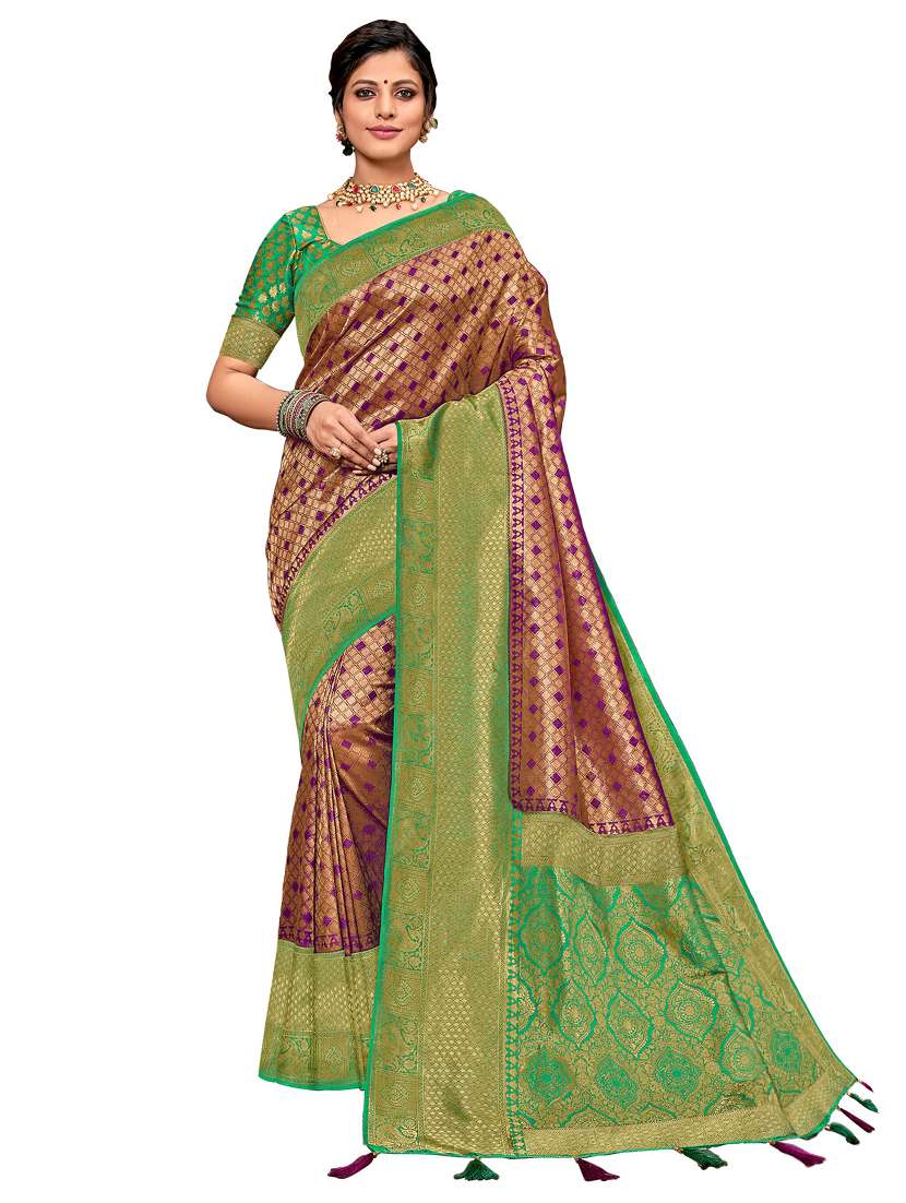 women's self design magenta colored saree with blouse