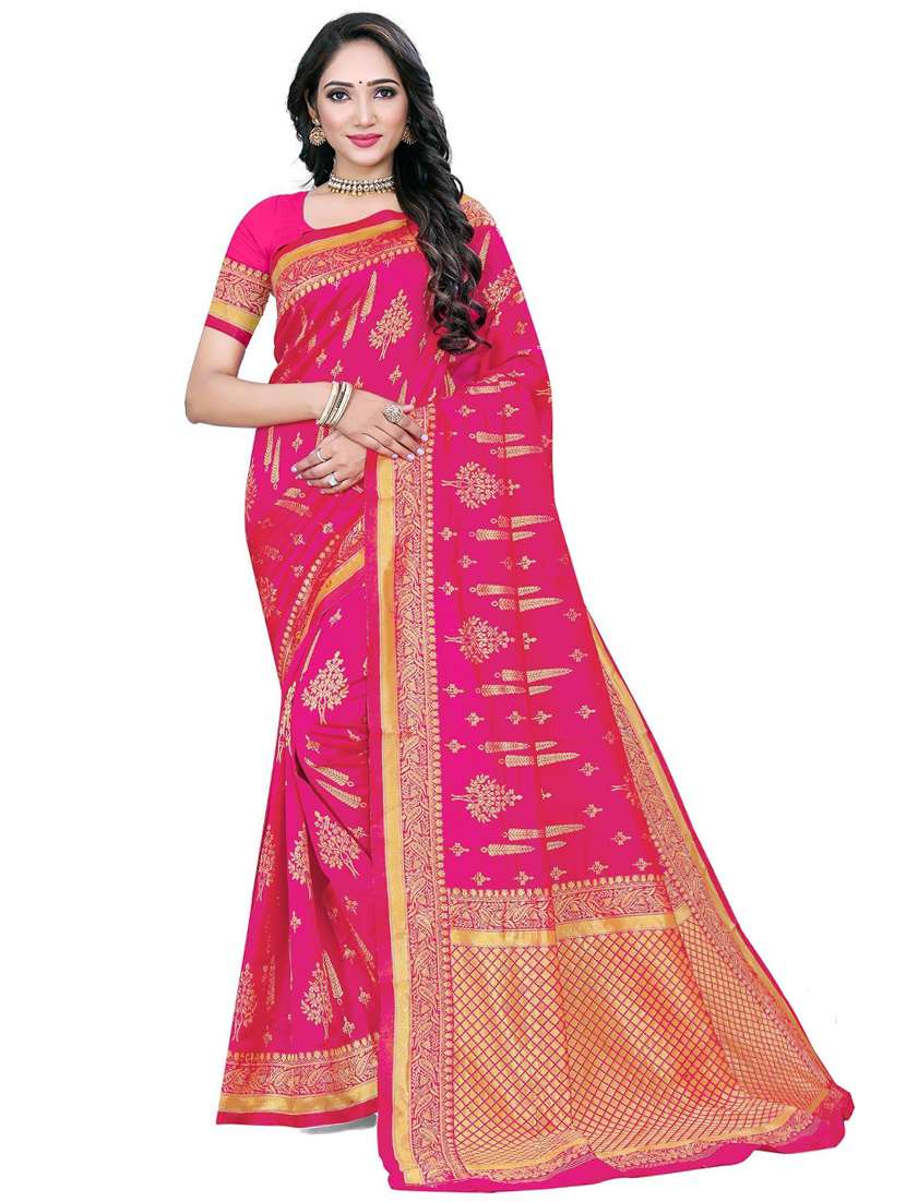 women's self design pink colored saree with blouse