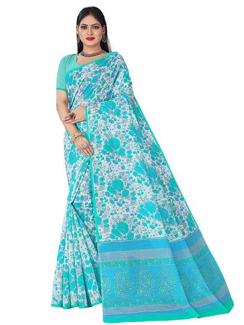 women's floral light blue colored saree with blouse - 19596867 - Standard Image - 0