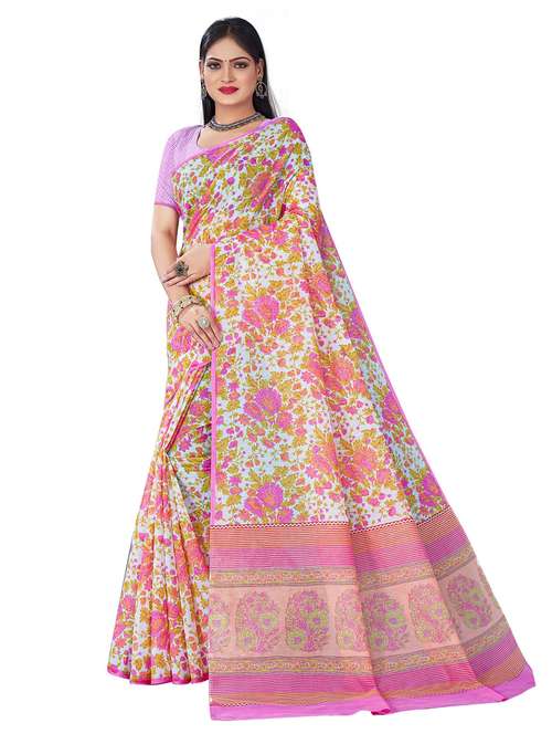 women's floral white colored saree with blouse - 19596870 - Standard Image - 0