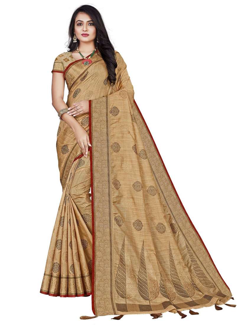 women's printed brown colored saree with blouse