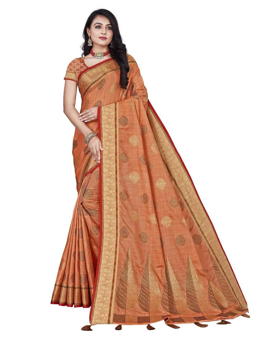 women's self design beige colored saree with blouse