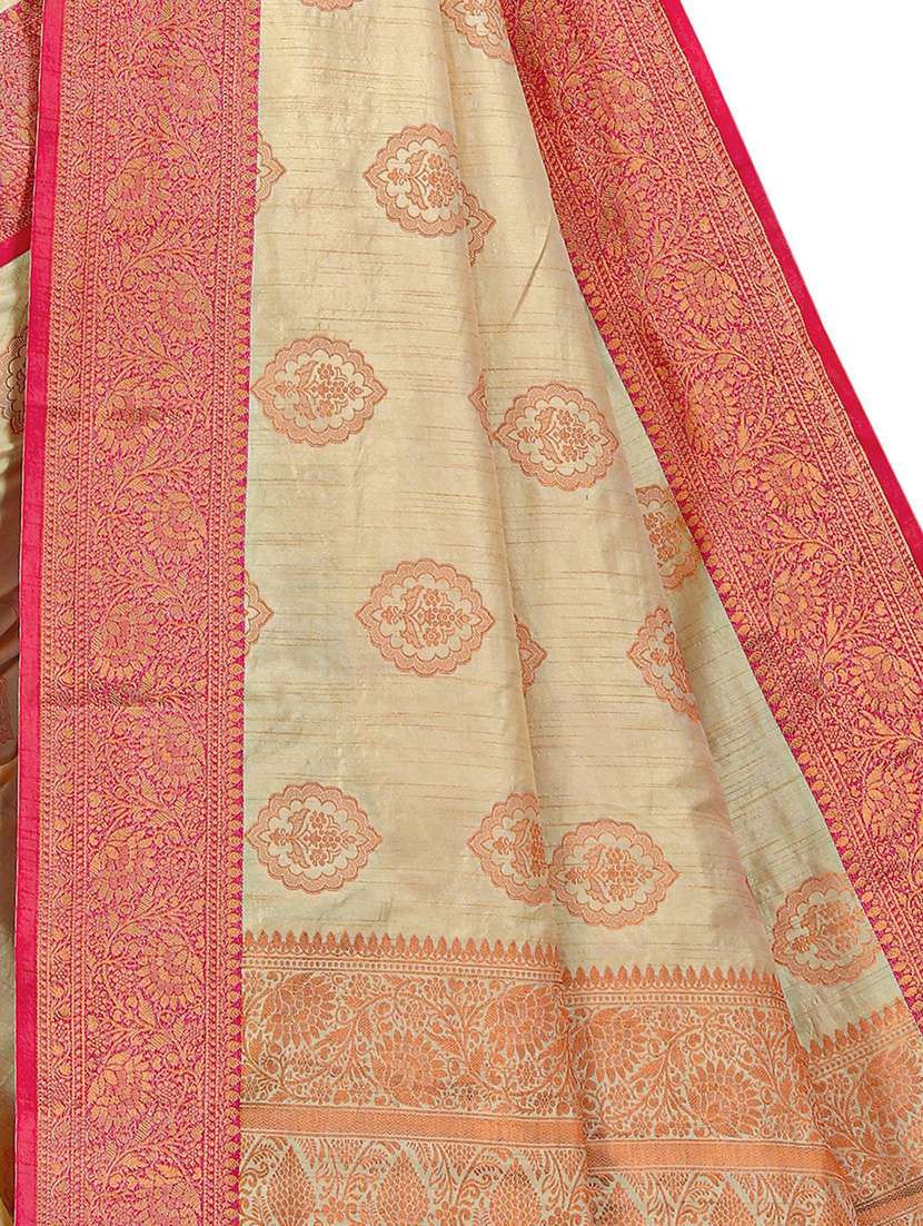 women's self design cream colored saree with blouse - 19596925 -  Standard Image - 3