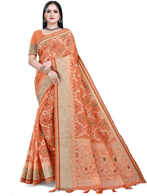 women's self design orange colored saree with blouse - 19596926 - Standard Image - 0