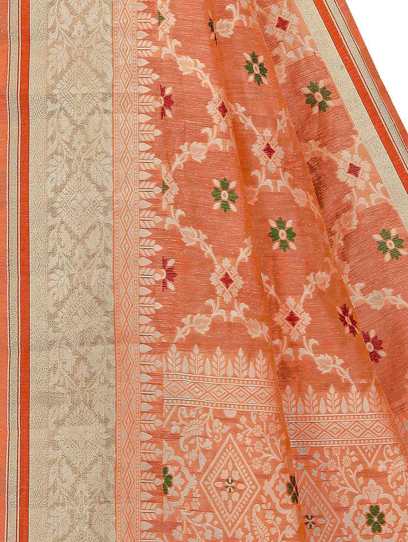 women's self design orange colored saree with blouse - 19596926 - Standard Image - 3
