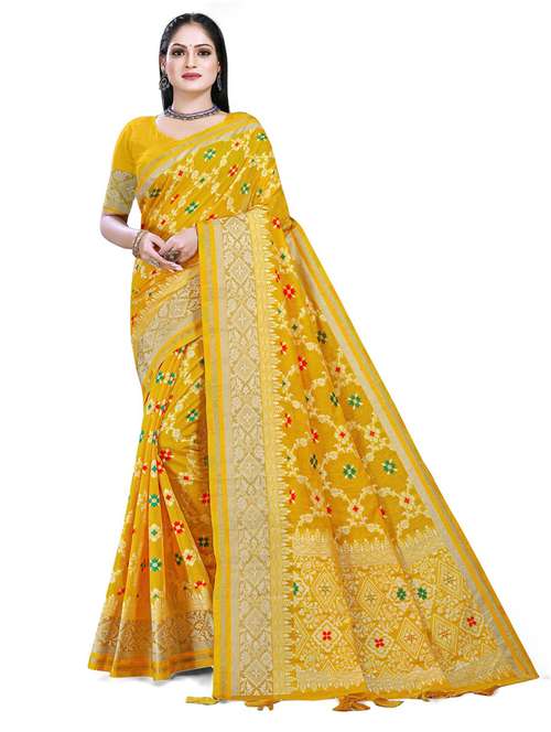 women's printed yellow colored saree with blouse - 19596929 - Standard Image - 0