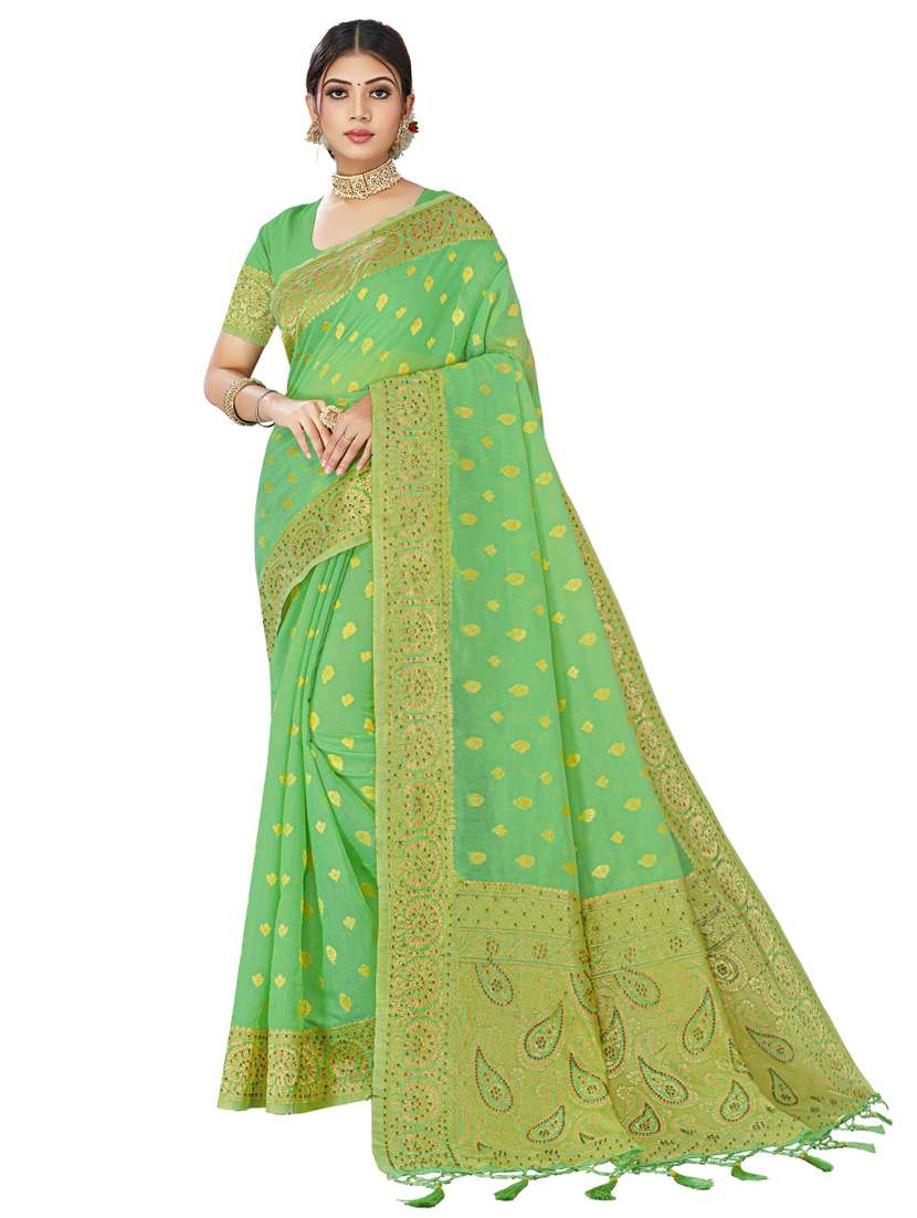 women's self design green colored saree with blouse