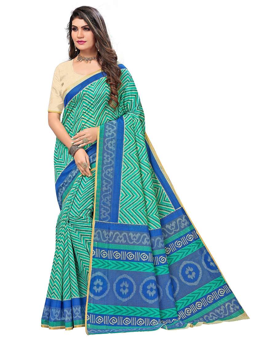 women's chevron blue colored saree with blouse - 19596953 - Zoom Image - 0