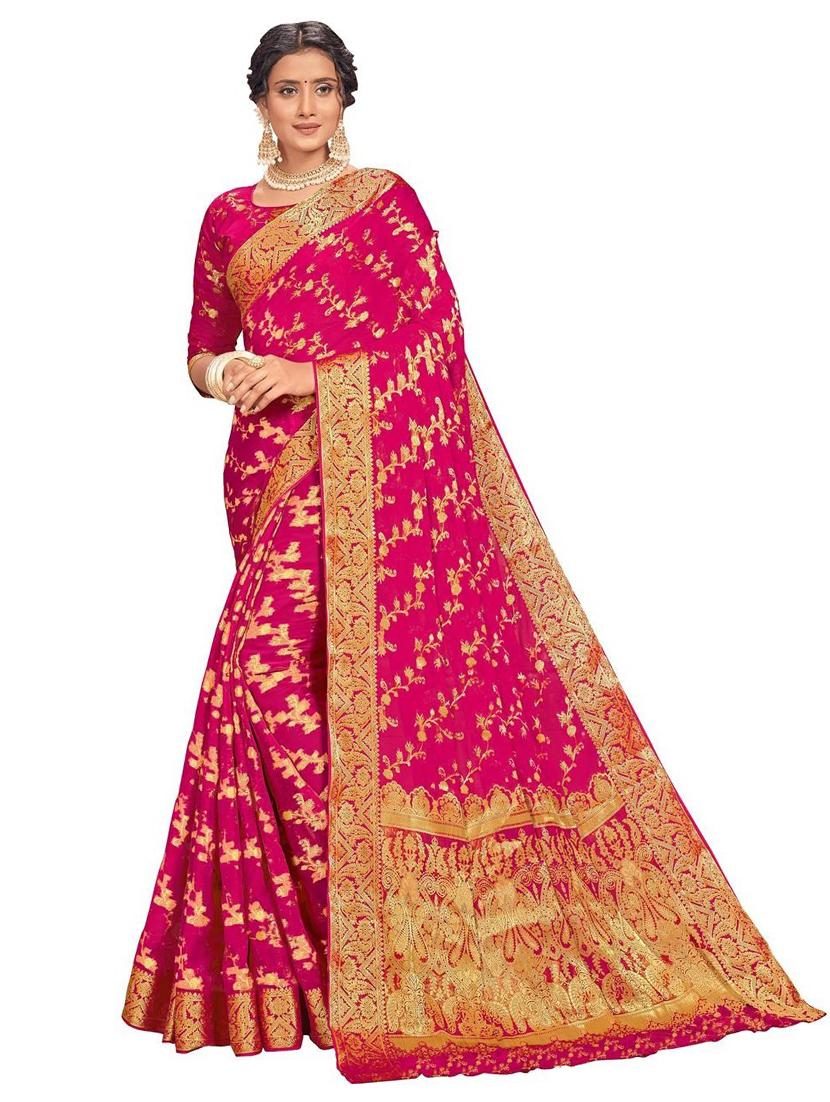 women's self design pink colored saree with blouse - 19596975 -  Zoom Image - 0