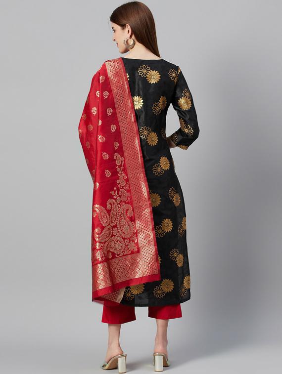 self design straight pant unstitched suit - 19600418 - Standard Image - 3
