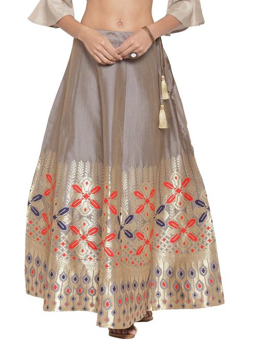 grey printed flared long skirt - 19600509 -  Standard Image - 0