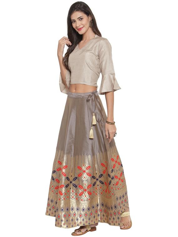 grey printed flared long skirt - 19600509 - Standard Image - 3