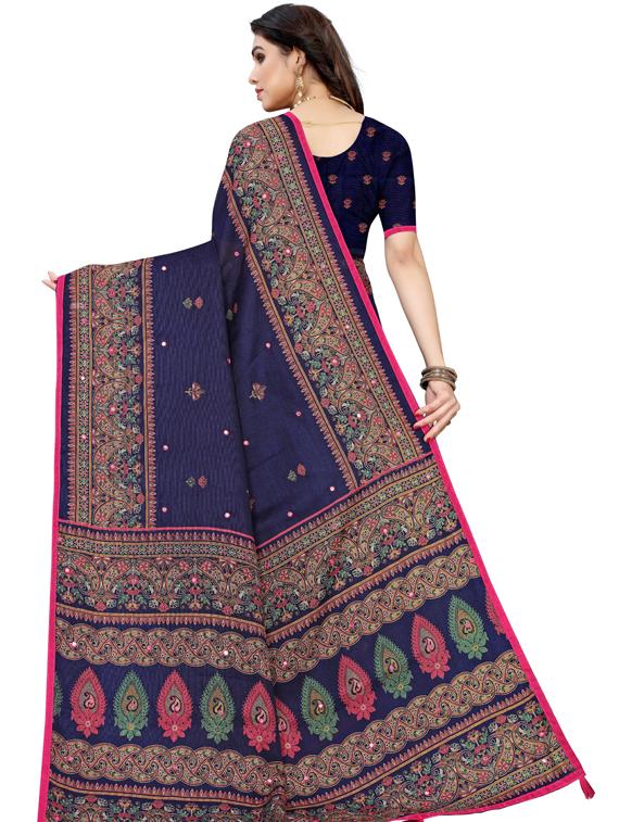 dark blue printed pochampalli saree with blouse - 19600518 - Standard Image - 3