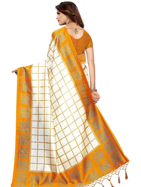 checkered woven saree with blouse - 19600551 - Standard Image - 3