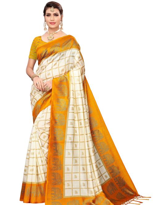 checkered woven saree with blouse - 19600556 -  Standard Image - 0