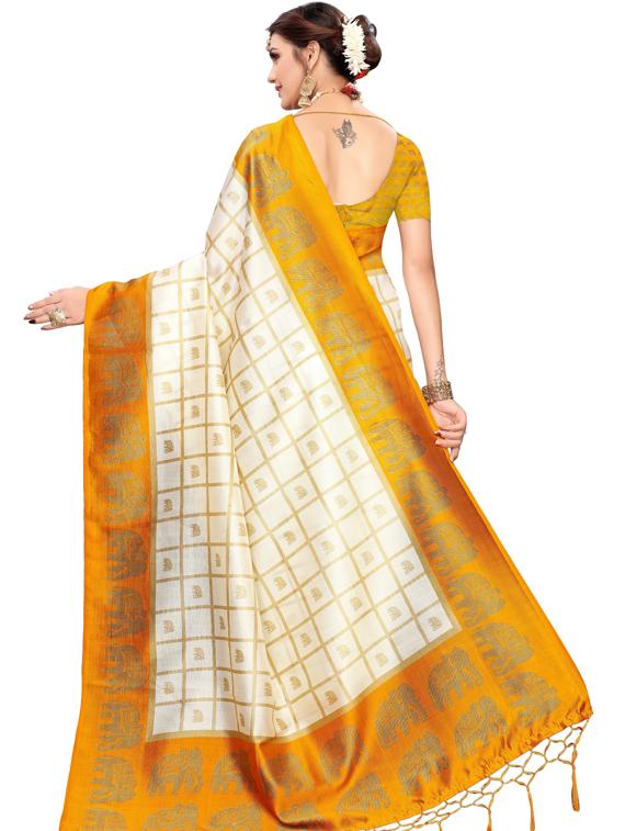 checkered woven saree with blouse - 19600556 - Standard Image - 3