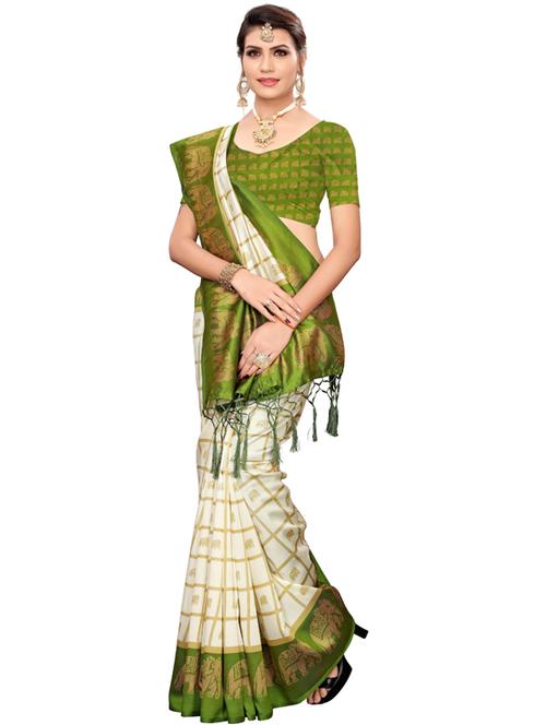 checkered woven saree with blouse - 19600557 -  Standard Image - 0