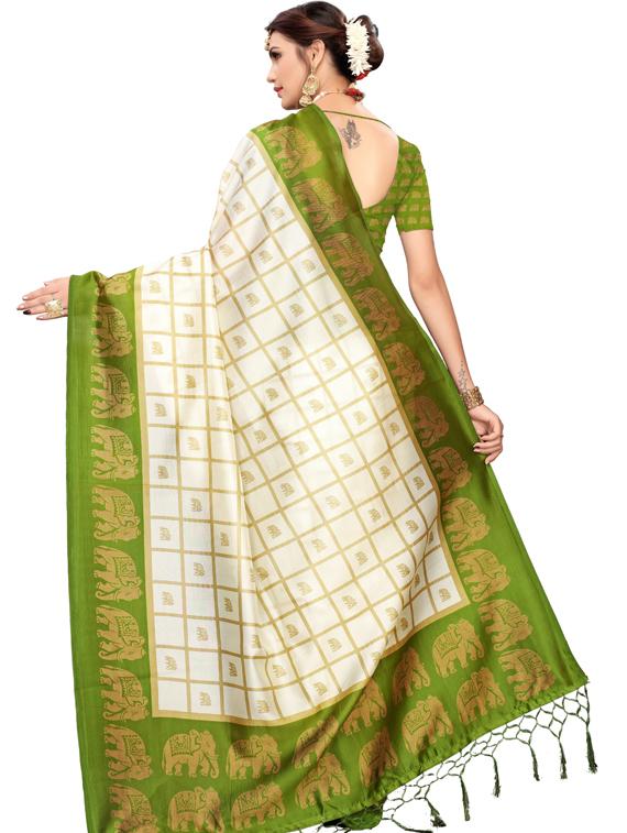 checkered woven saree with blouse - 19600557 - Standard Image - 3