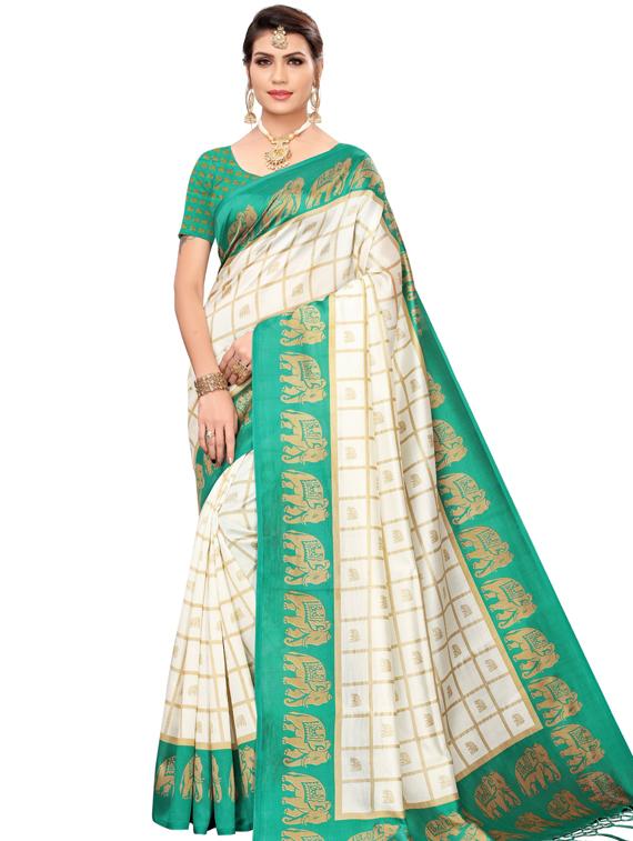 checkered woven saree with blouse - 19600558 - Zoom Image - 0