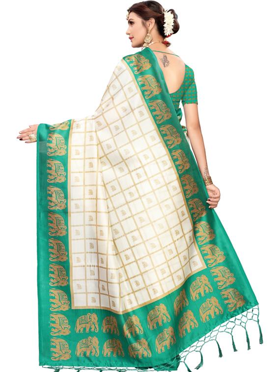 checkered woven saree with blouse - 19600558 - Standard Image - 3