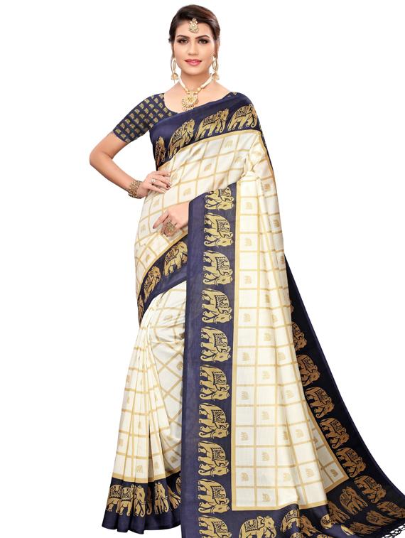 checkered woven saree with blouse - 19600559 -  Zoom Image - 0