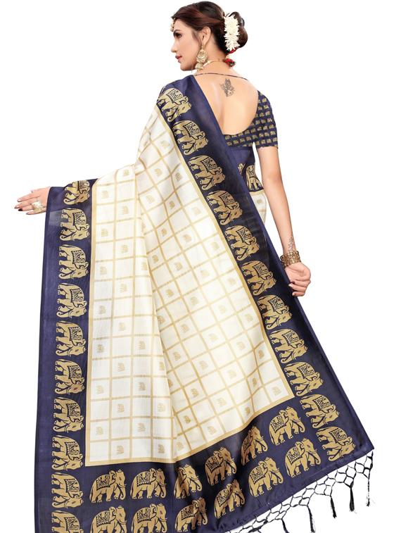 checkered woven saree with blouse - 19600559 - Standard Image - 3