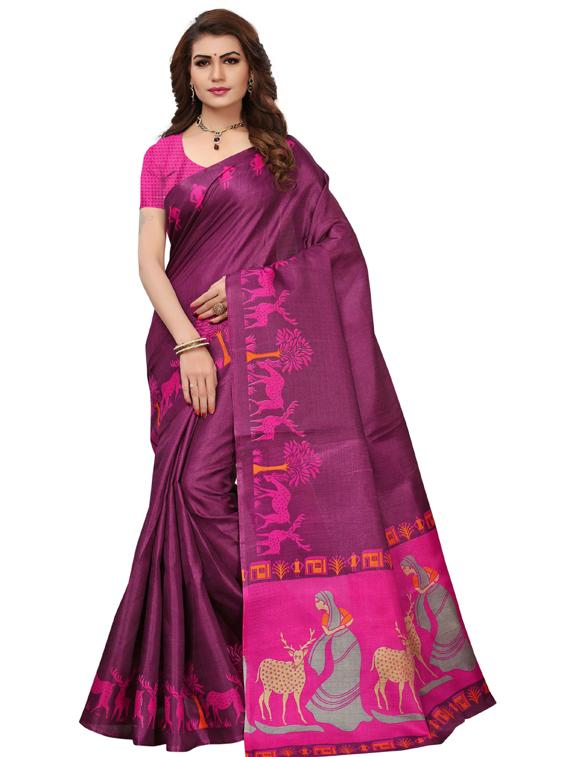 purple printed woven saree with blouse - 19600577 - Zoom Image - 0