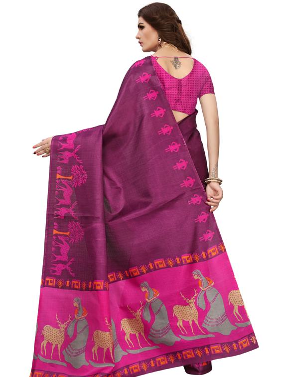 purple printed woven saree with blouse - 19600577 - Standard Image - 3