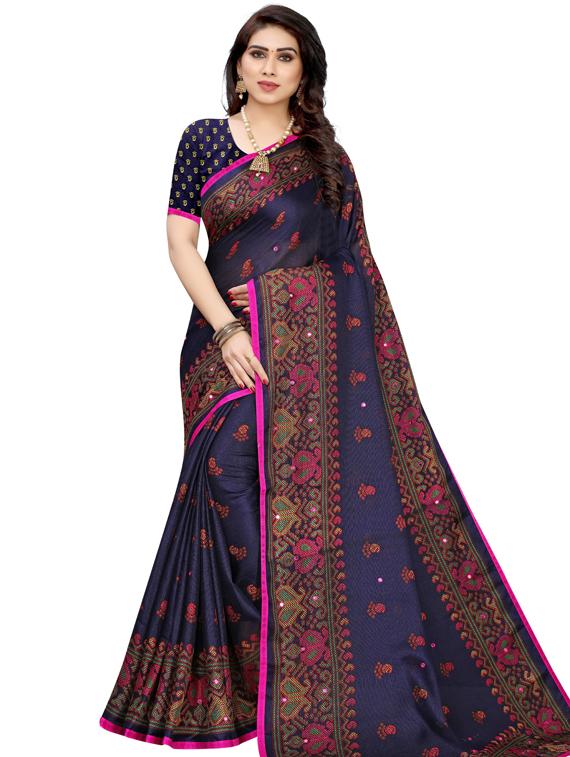 blue self design printed saree with blouse - 19600652 -  Zoom Image - 0