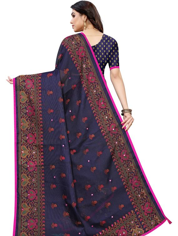 blue self design printed saree with blouse - 19600652 - Standard Image - 3