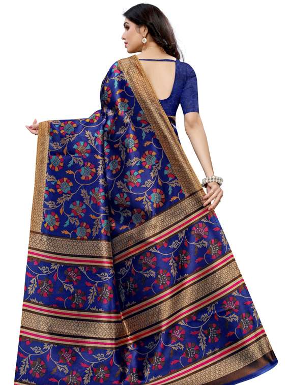 dark blue self design printed saree with blouse - 19600654 - Standard Image - 3