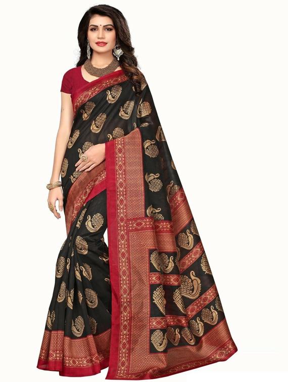 black self design printed saree with blouse - 19600685 - Zoom Image - 0