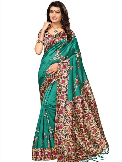 green self design printed saree with blouse - 19600686 - Standard Image - 0
