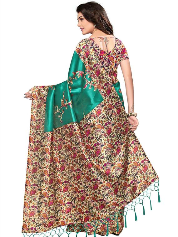 green self design printed saree with blouse - 19600686 - Standard Image - 3