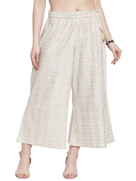 white printed flared palazzo - 19600788 - Zoom Image - 0